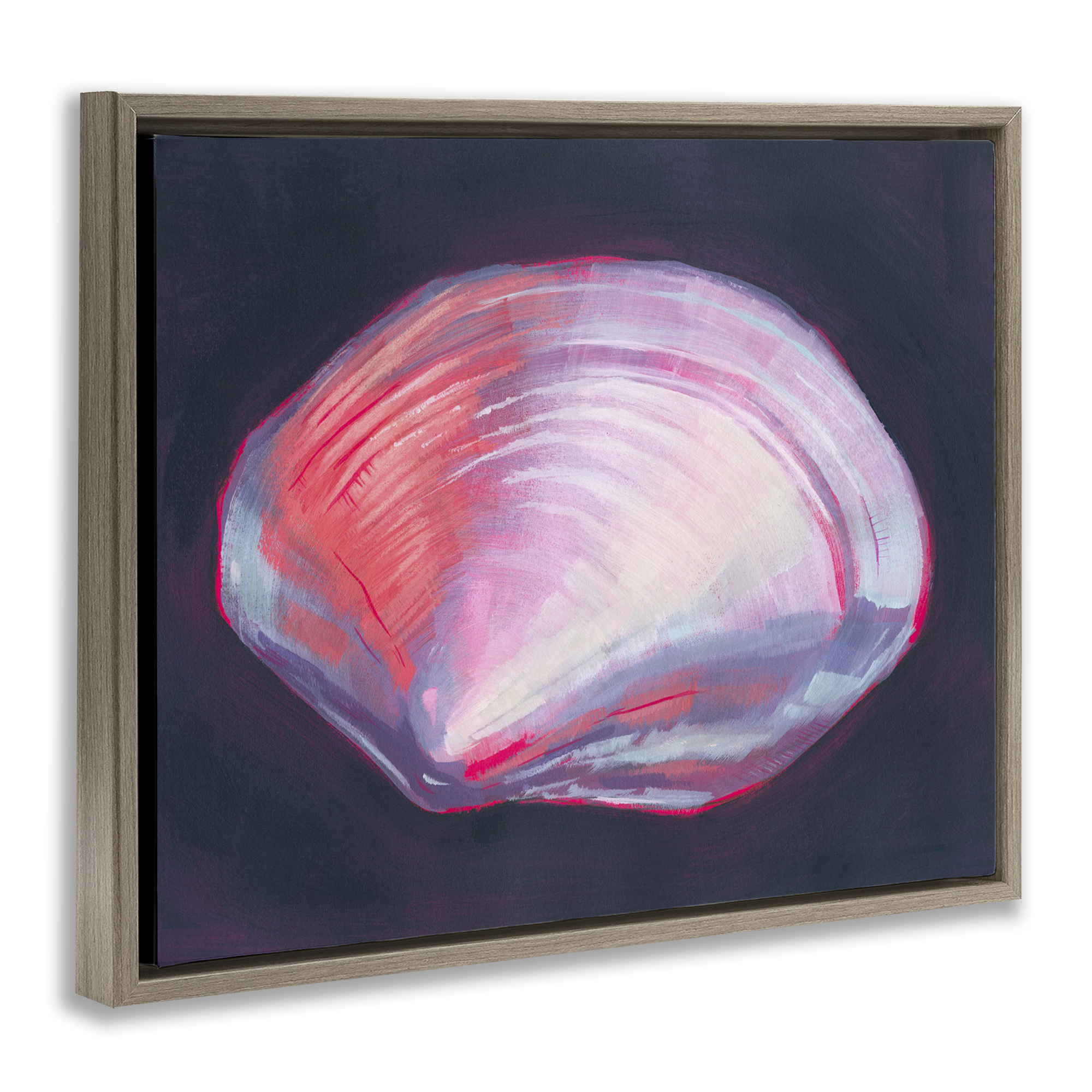 Stupell Industries Pink Clam on Black Animals & Insects Painting Brown Floater Framed Canvas Art Print Wall Art, 21 x 17