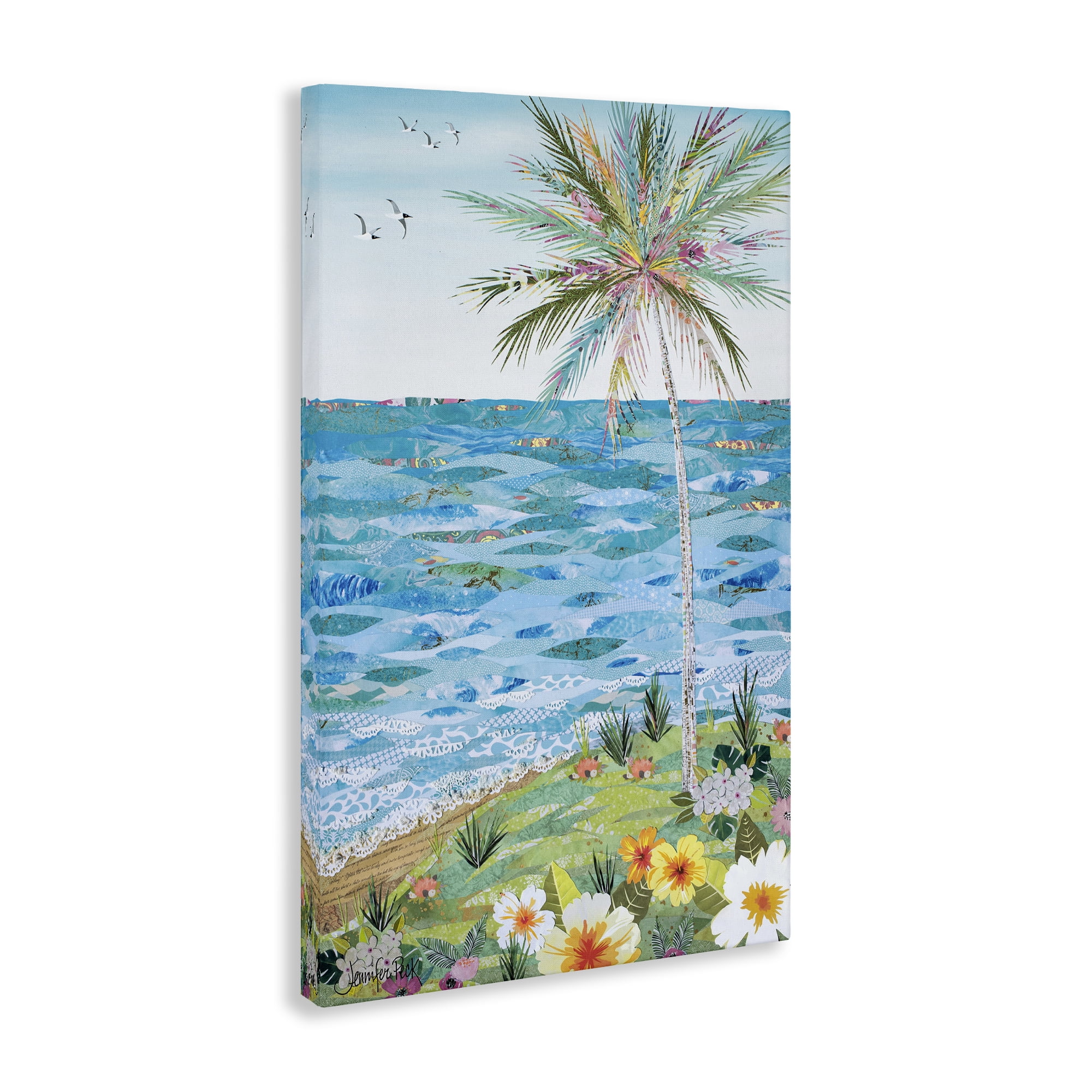 Stupell Industries Collaged Tropical Landscape Landscape Painting Gallery Wrapped Canvas Art Print Wall Art, 24 x 36