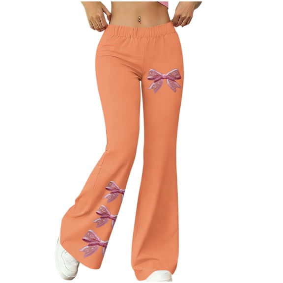 FAHXNVB Women's Bow Print Flare Pants Summer High Waisted Workout Yoga Trousers Athletic Lightweight Pants Bottoms