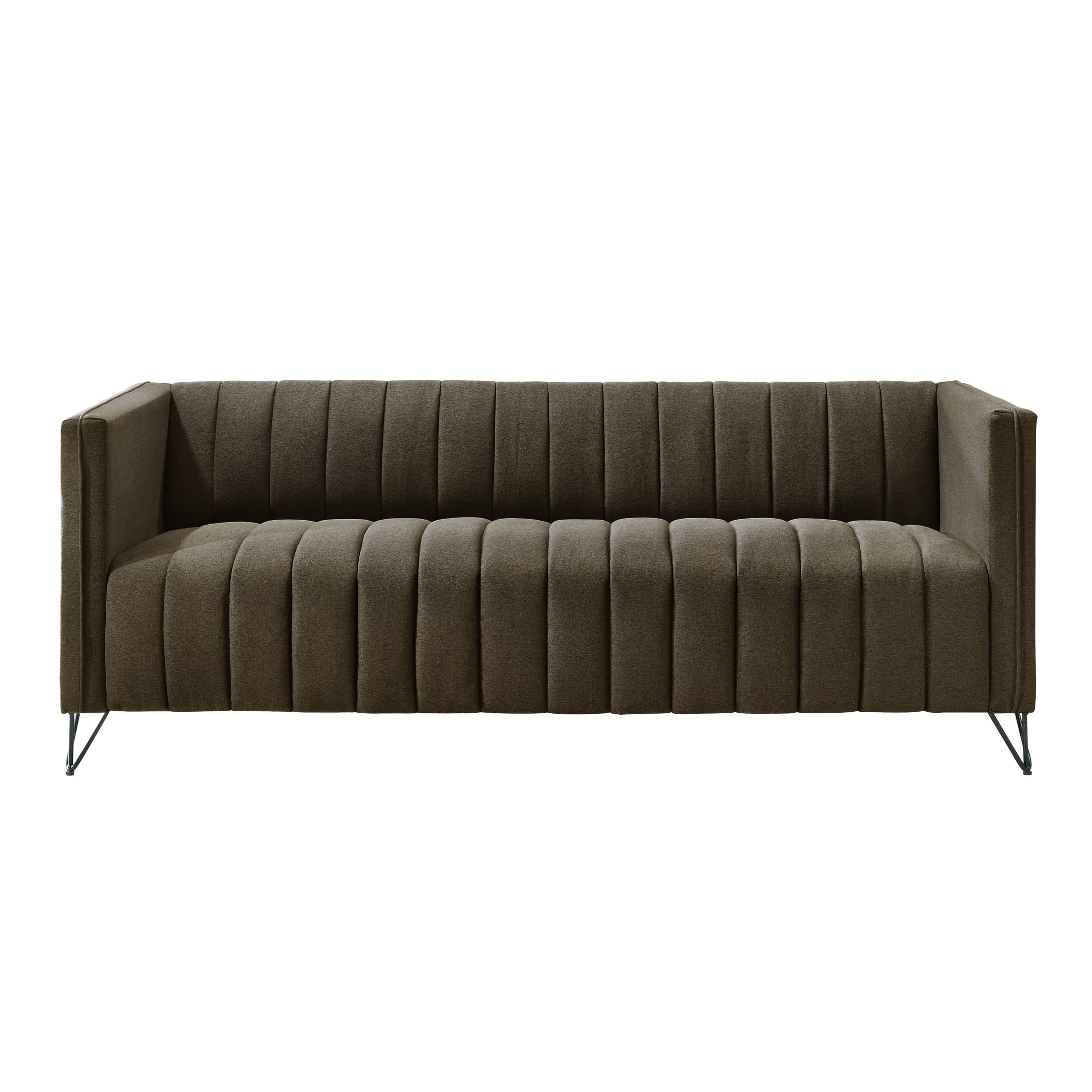 Home Design Kurtis 2-Piece Living Room Set with Square Arm Loveseat and Sofa, Channel-Tufted Upholstery, Brown