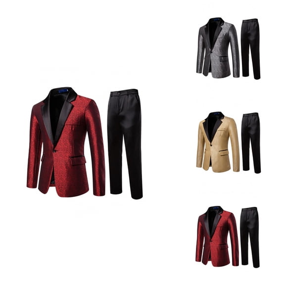 Men's Slim Fit Peaked Lapel Tuxedo Blazer Embossed Performance Formal Wear Printed Flap Pockets Suits for Prom Party Event Banquet Nightclub Ceremonies Photo