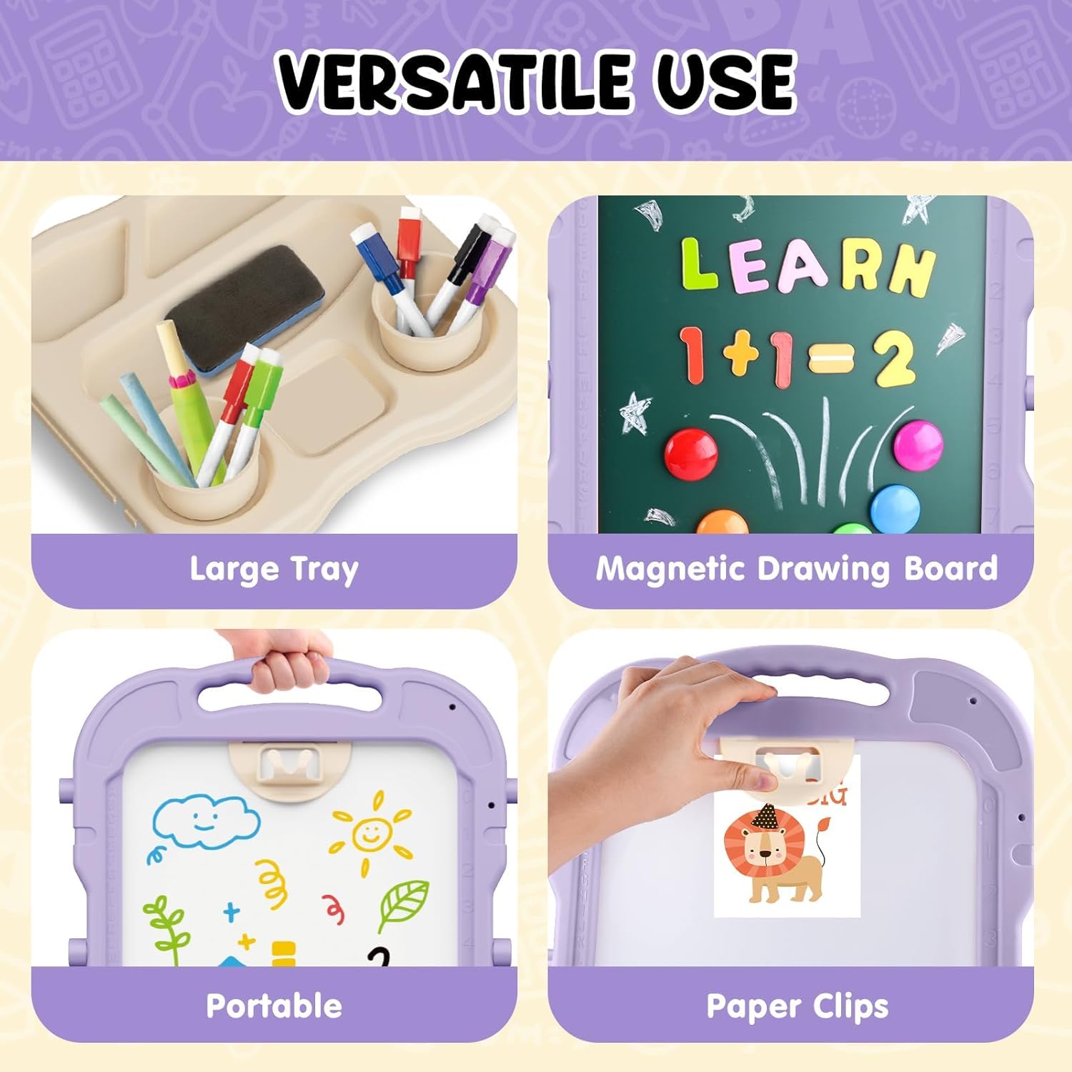 AuntyFey Art Easel for Kids, Adjustable Double-Sided with Chalk Board & Magnetic Whiteboard for Toddlers, Pink&Purple