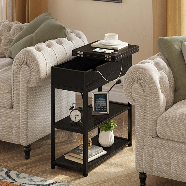 Rolanstar End Table with Charging Station,Nightstand Sofa Table for