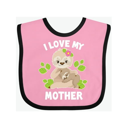 

Inktastic Cute Sloth I Love My Mother with Green Leaves Gift Baby Boy or Baby Girl Bib