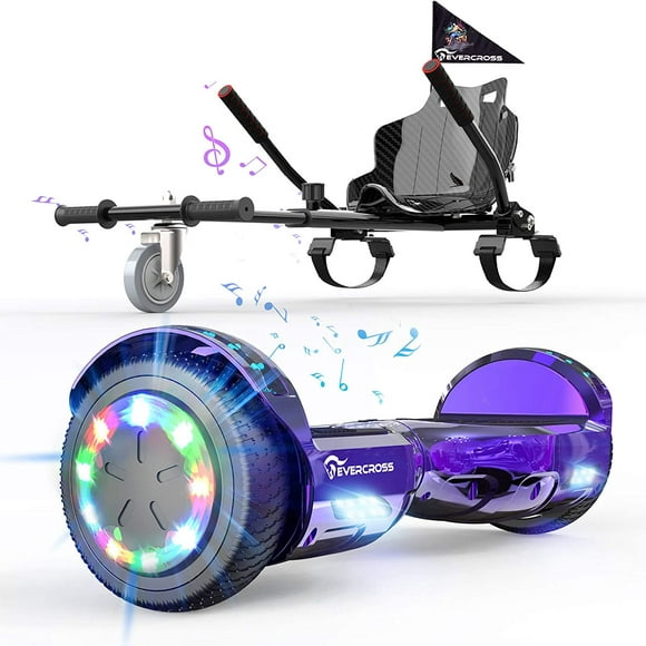 EVERCROSS Hoverboard, Hoverboard for Adults, Hoverboard with Seat Attachment, 6.5 In. Hover Board Self Balancing Scooter with Bluetooth Speaker and LED Lights, Suit for Adults and Kids, Purple