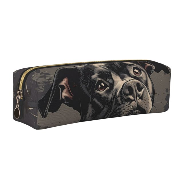 Easygdp Vintage Dog Illustration para Estuche de Lápices de Cuero, Estuche de Papelería de Cuero, Estuche de Gran Capacidad con Cremallera