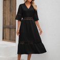thumbnail image 1 of Vestido elegante para mujer Vestido de vacaciones con borde de encaje Media manga Vestidos femeninos simples FLhrweasw Nuevo, 1 of 1