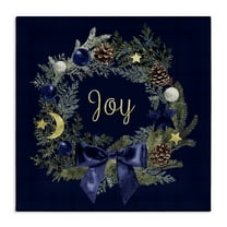 Stupell Industries Joy Holiday Wreath Holiday Painting Gallery Wrapped Canvas Art Print Wall Art, 17 x 17