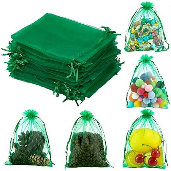 NAMZI 100pcs Green Organza Bags for St. Patrick’s Day,4x6 inch Jewelry Pouches Gift Bags Sheer Bags with Drawstring Party Wedding Favor Gift Bags for Baby Shower, Birthday, Party, Christmas