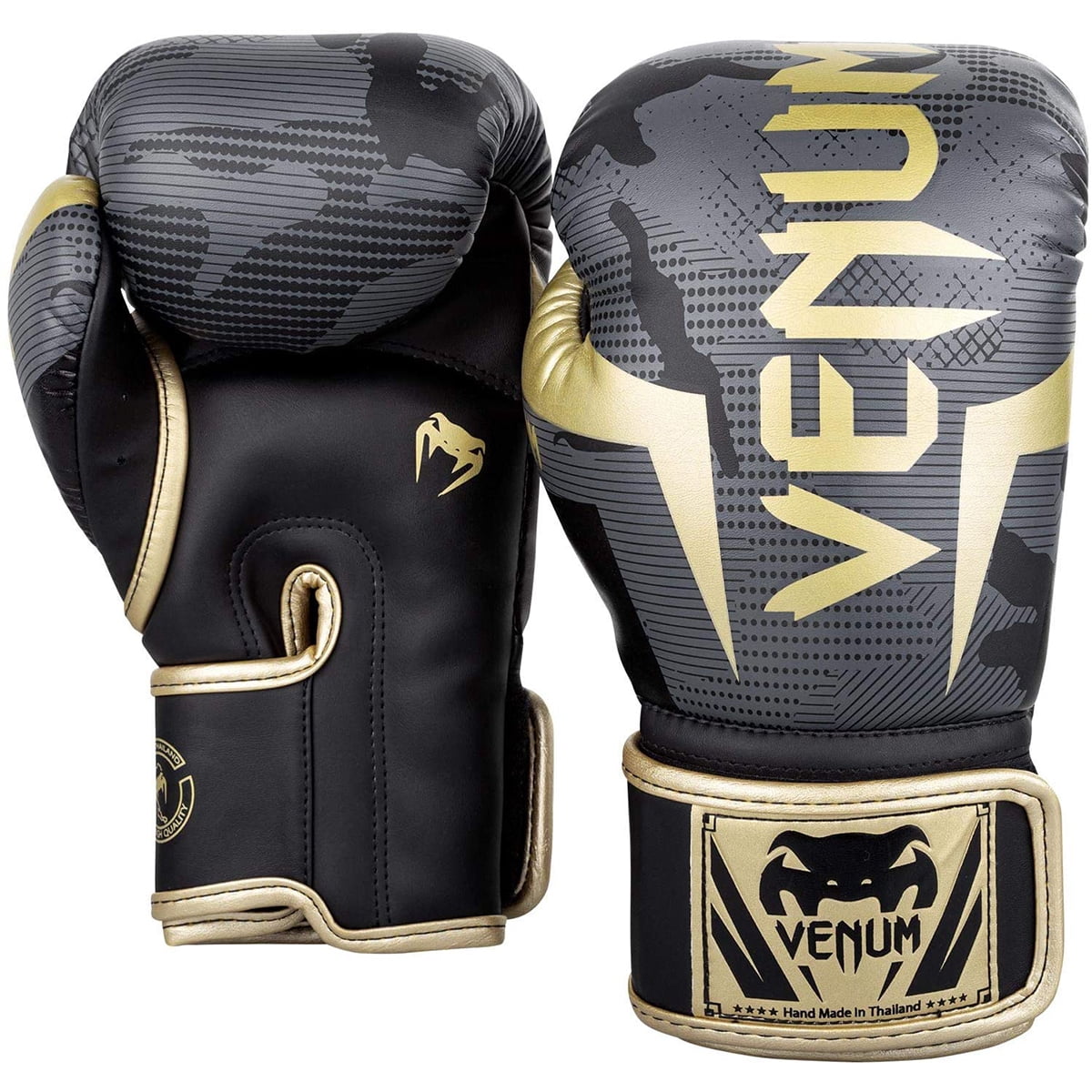 Venum Elite Hook and Loop Training Boxing Gloves - 10 oz. - Dark Camo/Gold