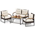 thumbnail image 1 of Gymax Set Of 4 Patio Conversation Set w/ Coffee Table Solid Acacia Wood Armrests Tabletop, 1 of 4