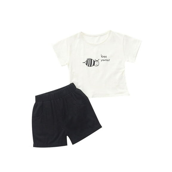 CradlePlanet Unisex Toddler Baby Bee White T-Shirt With Black Shorts