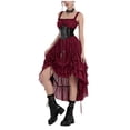 thumbnail image 2 of Jsaierl Women's Gothic Steampunk Corset Dress Square Neck High Low Ruffle Layered Halloween Cosplay Costume, 2 of 9