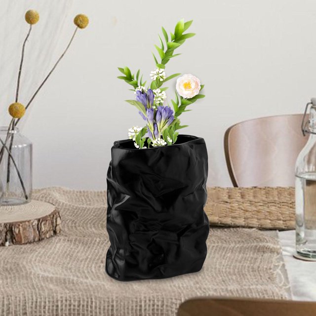 Florero de cerámica arrugado de estilo nórdico, florero decorativo de arte moderno, pieza central, artesanía para el hogar, decoración de escritorio, Negro 175 cm x 205 cm Baoblaze Florero de arte simple