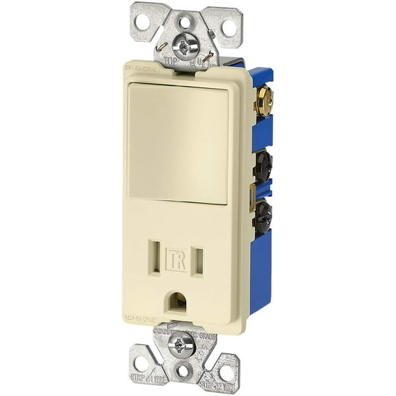 Eaton TR7730A 15-Amp 3-Wire TR Receptacle 120-Volt Decorator Combination Single-Pole Switch with 2-Pole, Almond