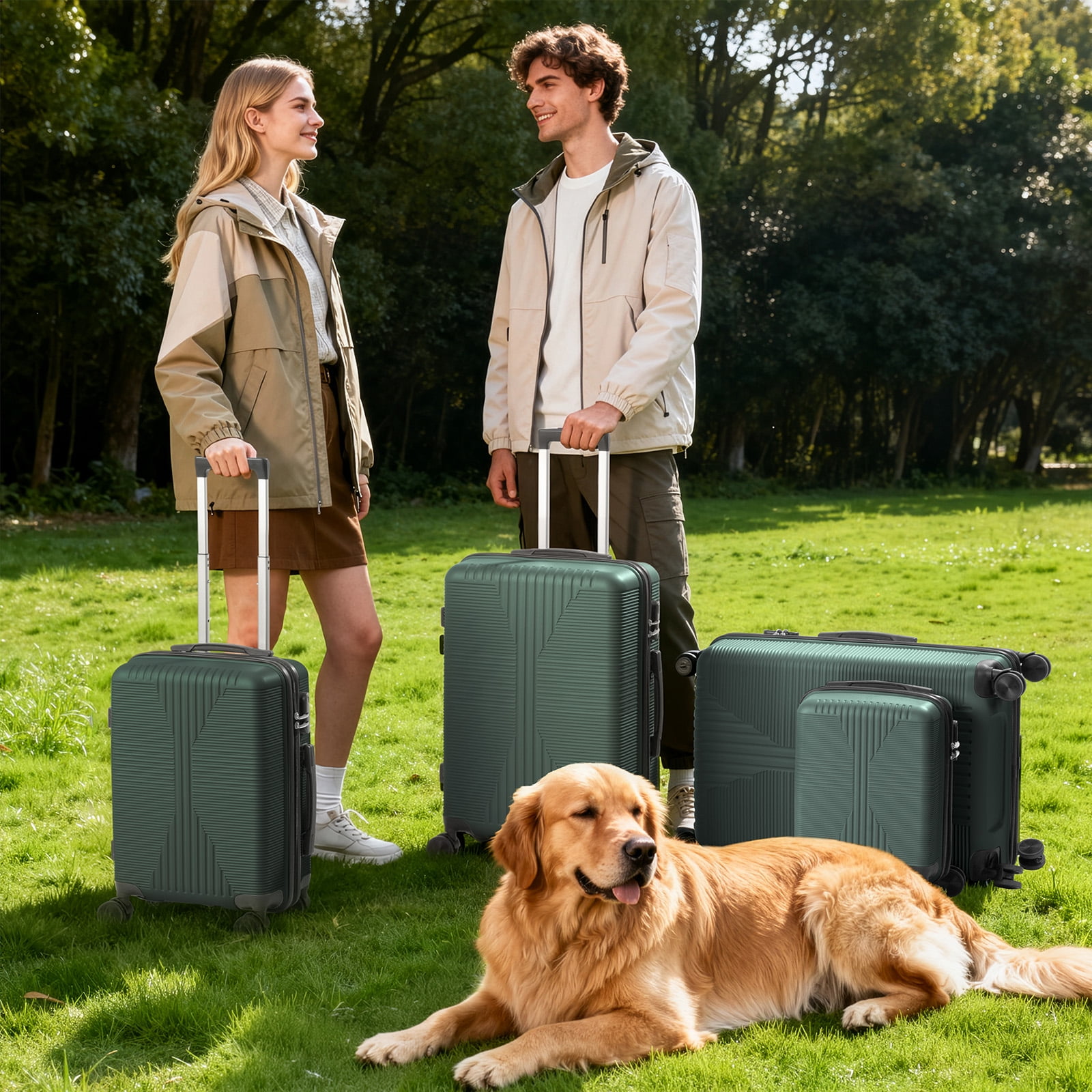 Ktaxon 4-Piece Luggage Set Hardshell Lightweight ABS Carry On Suitcase 360° Spinner Wheels Green