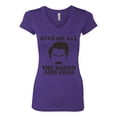 thumbnail image 2 of Wild Bobby, Parks and Recreations Give Me All The Bacon and Eggs Pop Female Junior Fit V-Neck Tee, Purple Rush, Medium, 2 of 3