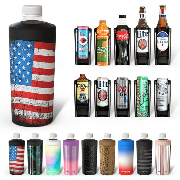 Universal Buddy XL Can Cooler by Frost Buddy - Fits 12-ounce, 16-ounce, 20-ounce, and 24-ounce Cans and Bottles - Keep Your Drinks Refreshingly Chilled for over 12 hours. (Merica)