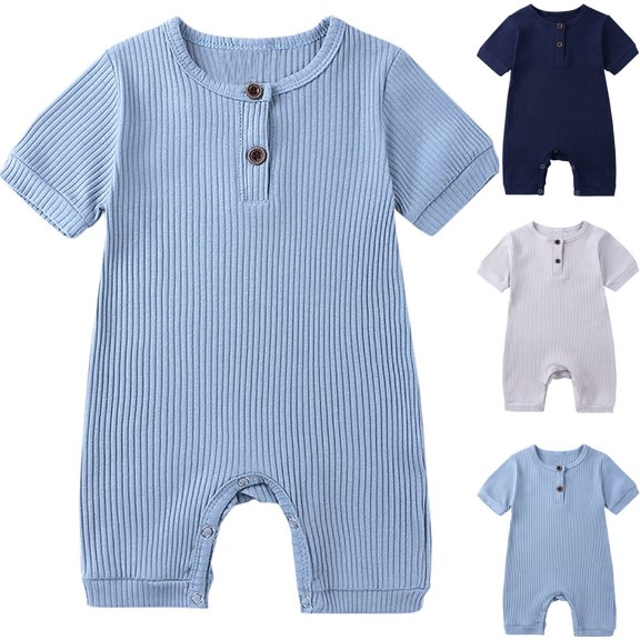 Elainilye Baby Summer Clothes Summer Infant Baby Girls Boys Plain Short Sleeved Rompers Sizes 0-24M,Gray