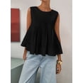 thumbnail image 4 of Blusa Plisada Sin Mangas con Peplum de Verano para Mujer, Estilo Babydoll Y2K con Cuello Redondo. Negro S, 4 of 9