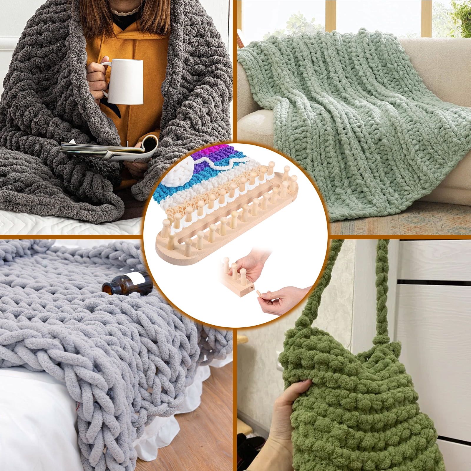 Threns 18.3" Wooden Loom Frame for DIY Throw Blankets Chunky Knit Blanket Kit – Adjustable Size Hand Knitting Kit – No Needles Required – Beginner-Friendly Yarn Craft for Home