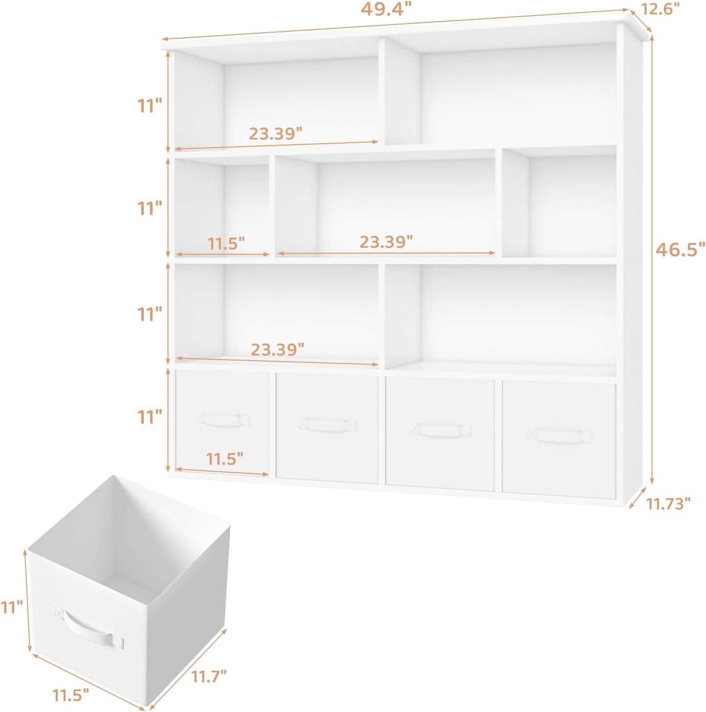 Erinnyees Kids Toy Organizer: 4-Drawer Bookshelf with 7 Cubbies, White