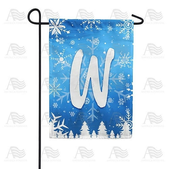 America Forever Winter Monogram Letter W Winter Forest Garden Flag Vertical Double Sided 12.5 x 18 inches Happy Holiday Christmas Seasonal Flags for Outdoor, Yard Porch, Snowflakes Garden Flag