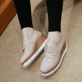 thumbnail image 4 of DADAWEN Women's Platform Oxford Shoes Fashion Tassels Square-Toe Lace-up Shoes Wedge Heel Beige 5 US, 4 of 7