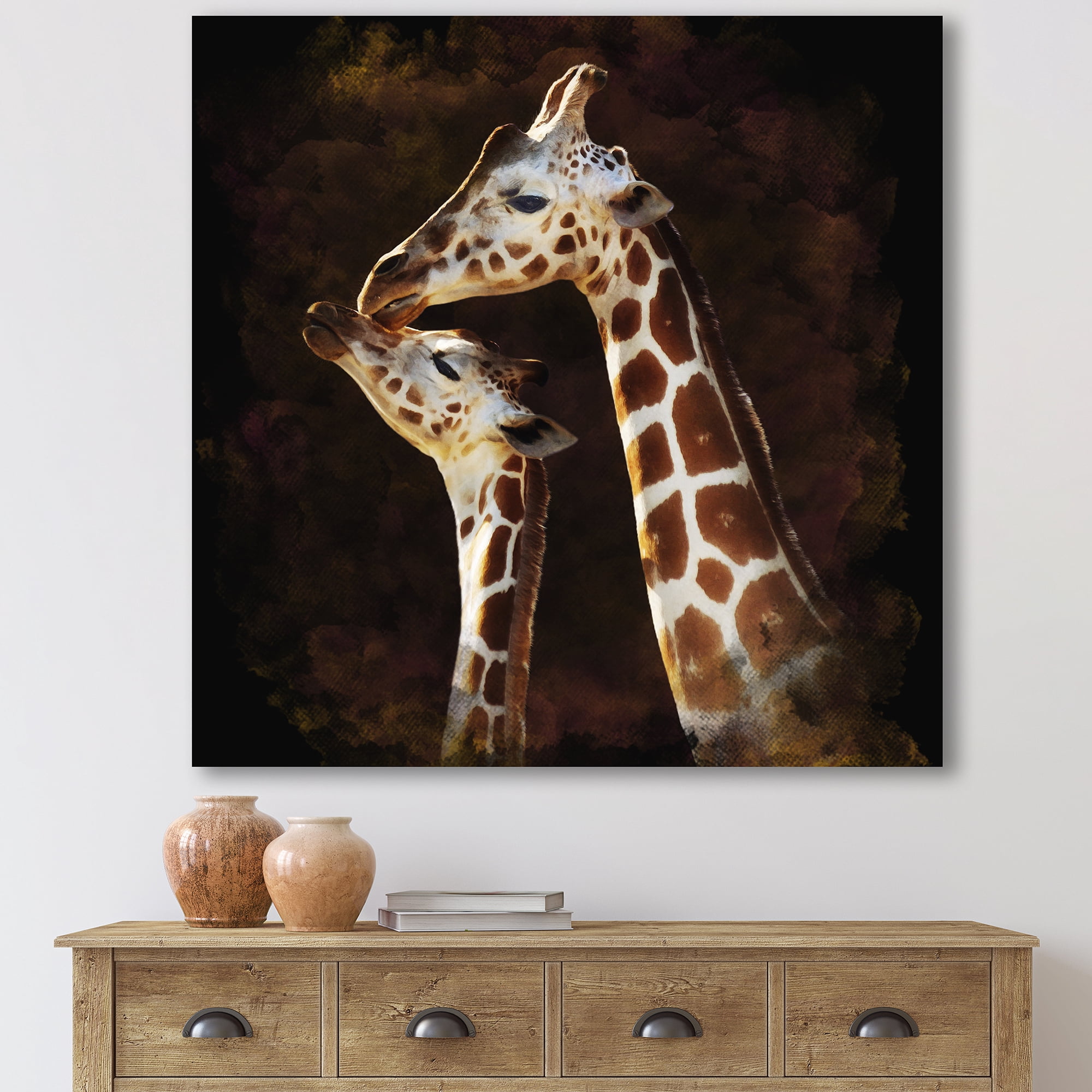 Designart ' Close UP Of Two Giraffes Kissing I ' Farmhouse Canvas Wall Art Print