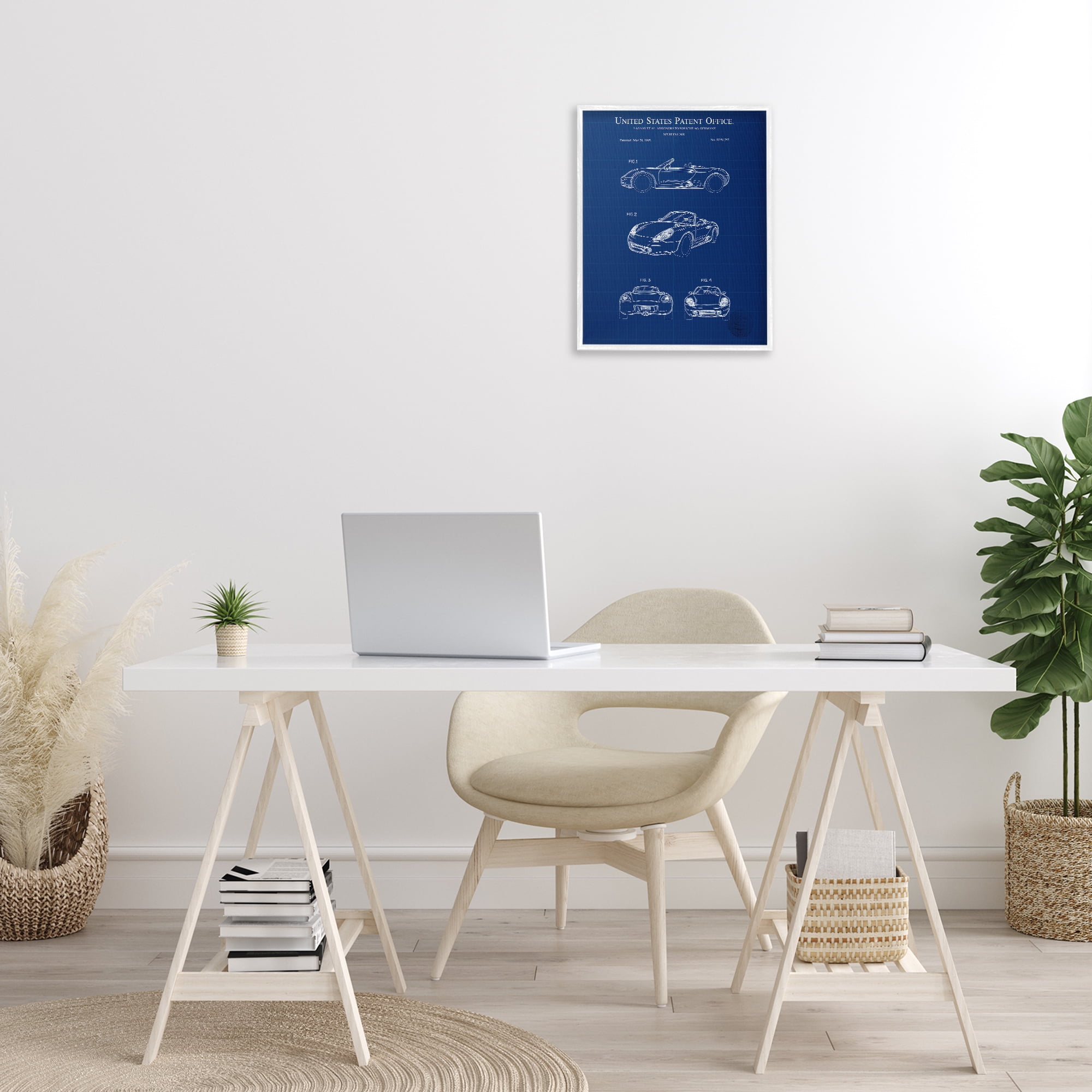 Stupell Industries Sports Car Blueprint Transportation Painting White Framed Art Print Wall Art, 16 x 20