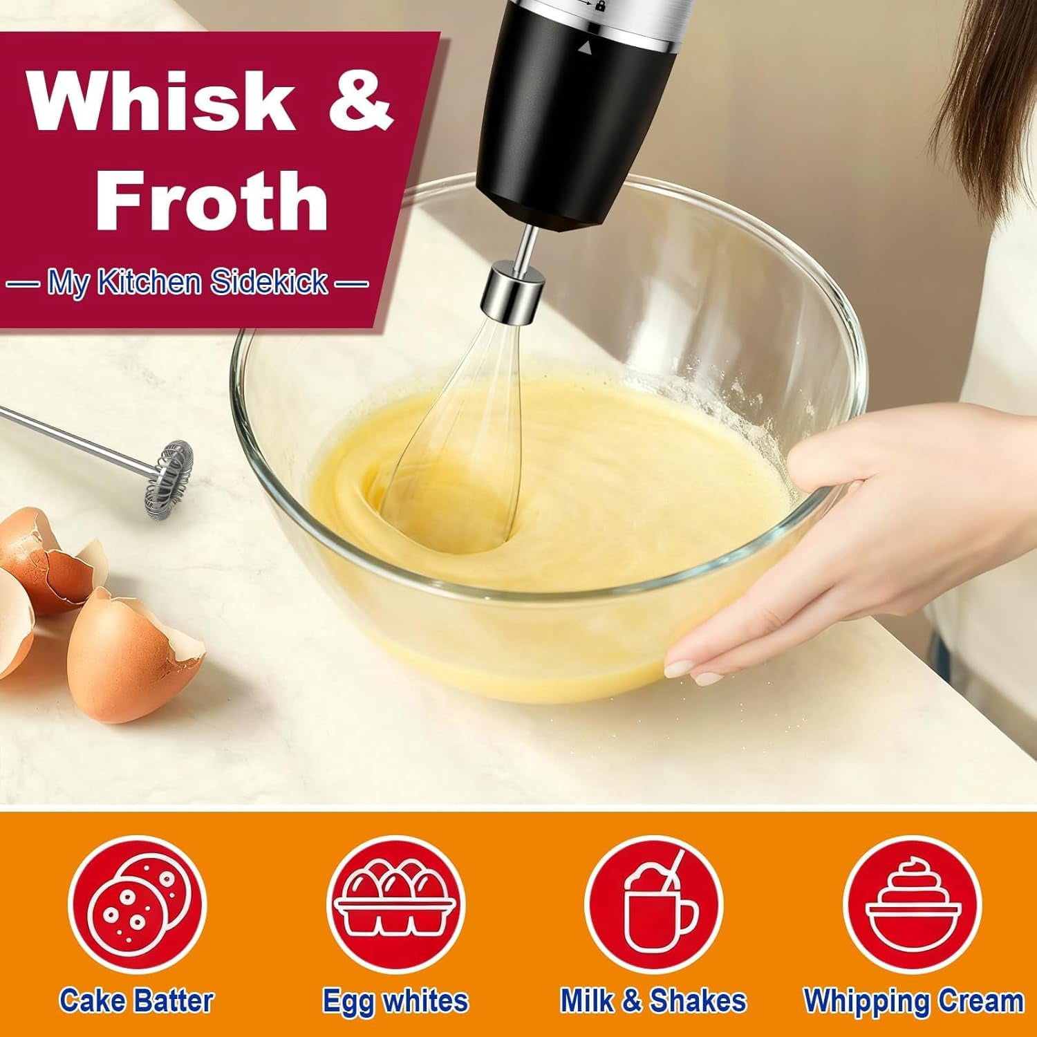 Upgraded 1100W 5-in-1 Immersion Hand Blender with 30 Speed Settings and Milk Frother