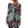 thumbnail image 5 of Henley Tunic Tops for Women Hide Belly Tunic Floral Print Blouse Front Pleated Shirts Long Sleeve Christmas Shirts Tops, 5 of 7