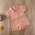 thumbnail image 2 of Bagilaanoe Toddler Baby Girl Short Jumpsuit Short Sleeve Turn-down Collar Bodysuit 1T 2T 3T 4T 5T 6T Kids High Waist Overalls Romper, 2 of 7