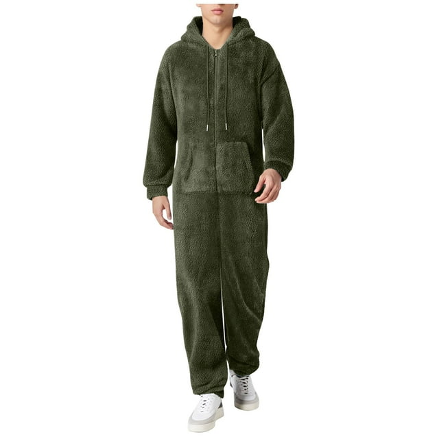 Combinaison Pyjama Décontractée pour Homme, Douce et Chaude, à Capuche, Design à Fermeture Éclair, Manches Longues, Tenue de Nuit, Tenue de Loisirs d'Hiver