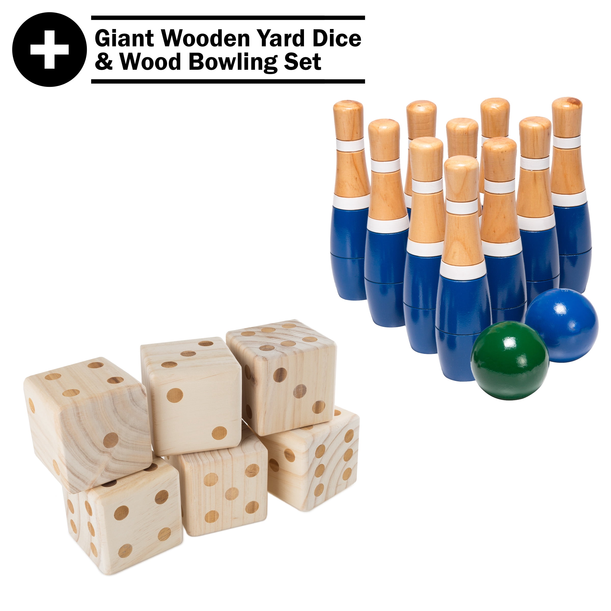 Set of 2 Outdoor Games – Lawn Bowling Game and 6-Pack of Large Dice – Yard Games for Adults and Kids Ages 3 and Up by Hey Play