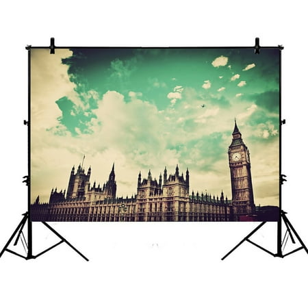 PHFZK 7x5ft Cityscape Backdrops, London Big Ben and the Palace of Westminster in Vintage Retro Style Photography Backdrops Polyester Photo Background Studio