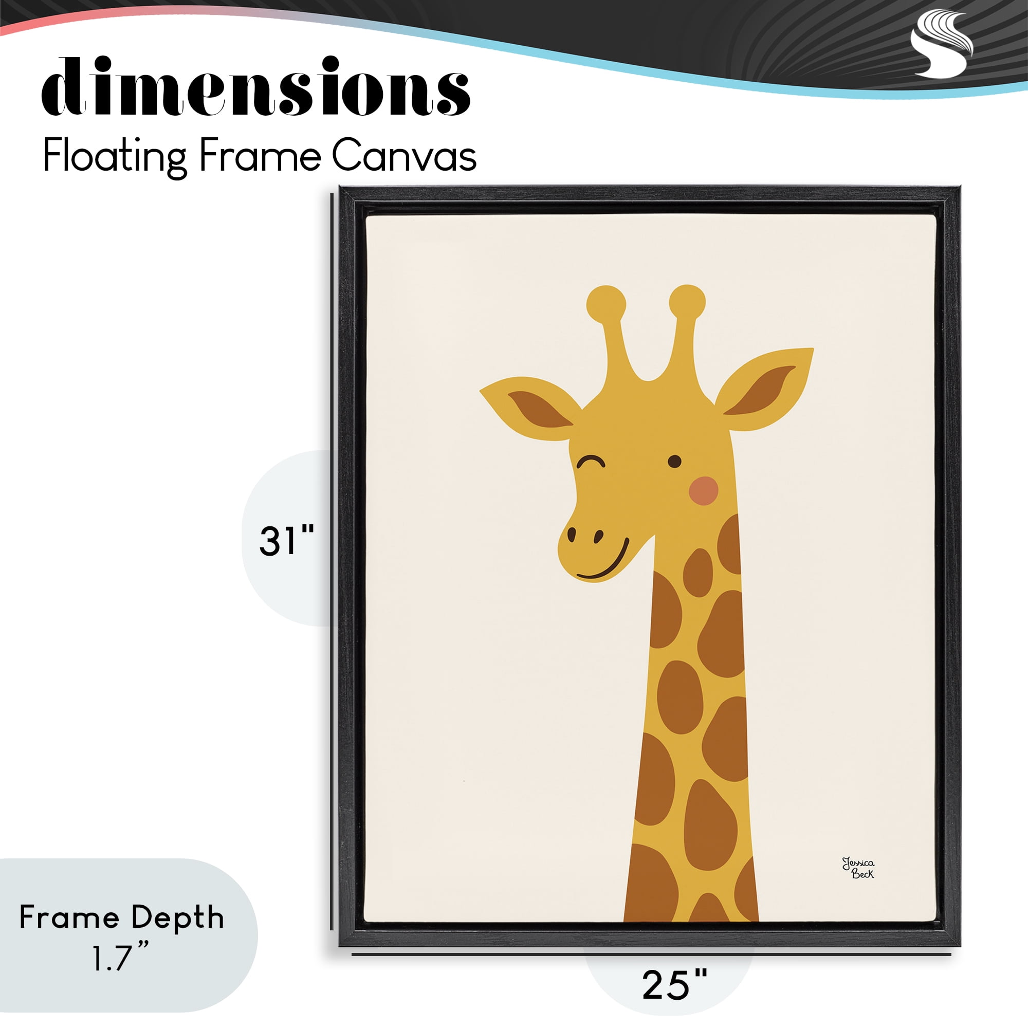 Stupell Industries Winky Giraffe Portrait Black Framed Floater Canvas Wall Art, design by Jessica Beck