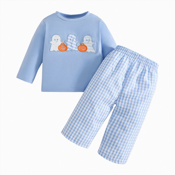 Wonitaaizi Toddler Baby Boy Clothes Infant Fall Outfits Long Sleeve Crewneck Top Pants (2-3 Years,Light Blue)
