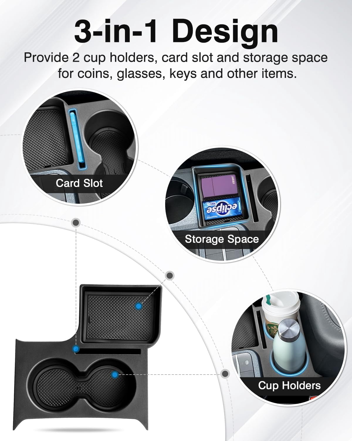 Canvcle Maverick Cup Holder Insert Center Console Organizer for 2022-2025 Ford Maverick Accessories, Car Front Seat Armrest Storage Box for Maverick Multi-Functional Drink Cup Holder Tray
