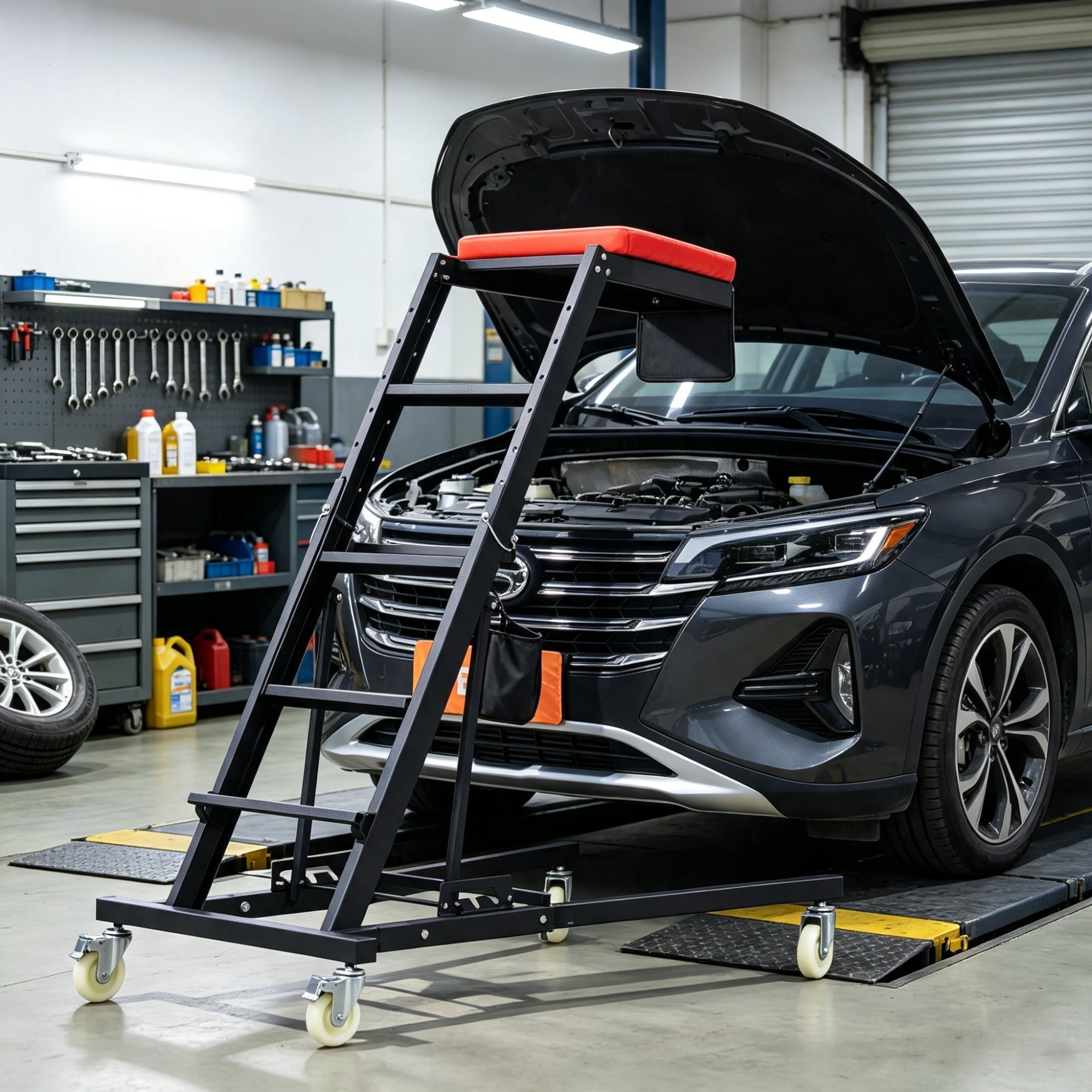 Automotive Topside Creeper (42.5"-64.8"), 400 LBS High Top Engine Creeper with Padded Deck & 4 Swivel Wheels