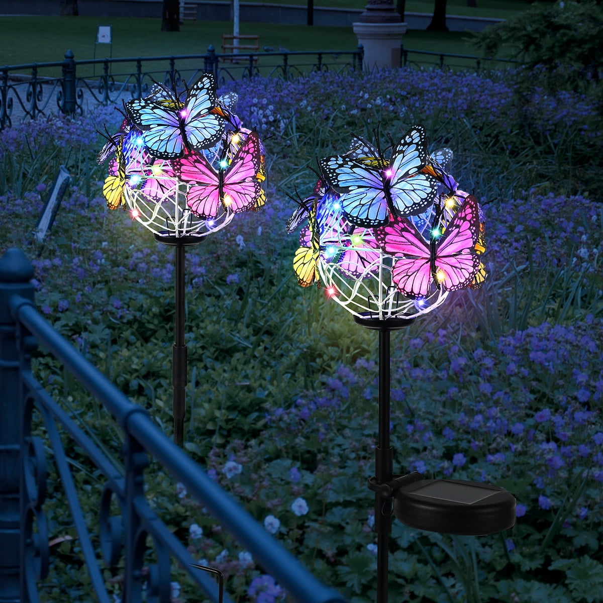 BANMAN LED Solar Horseshoe Lotus Lanter Outside The Mugct Garden Decorative Sense Light Blue 