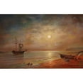 thumbnail image 2 of Grigori Ivanovitch Kapustin 24x17 Gold Ornate Framed and Double Matted Museum Art Print Titled - Moonlit Night Over a Coastal Landscape, 2 of 4