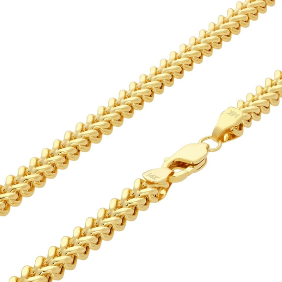 Nuragold 14k Real Yellow Gold Franco Square 4mm Box Chain Wheat Chain Necklace (18"-30") Italian Jewelry for Men