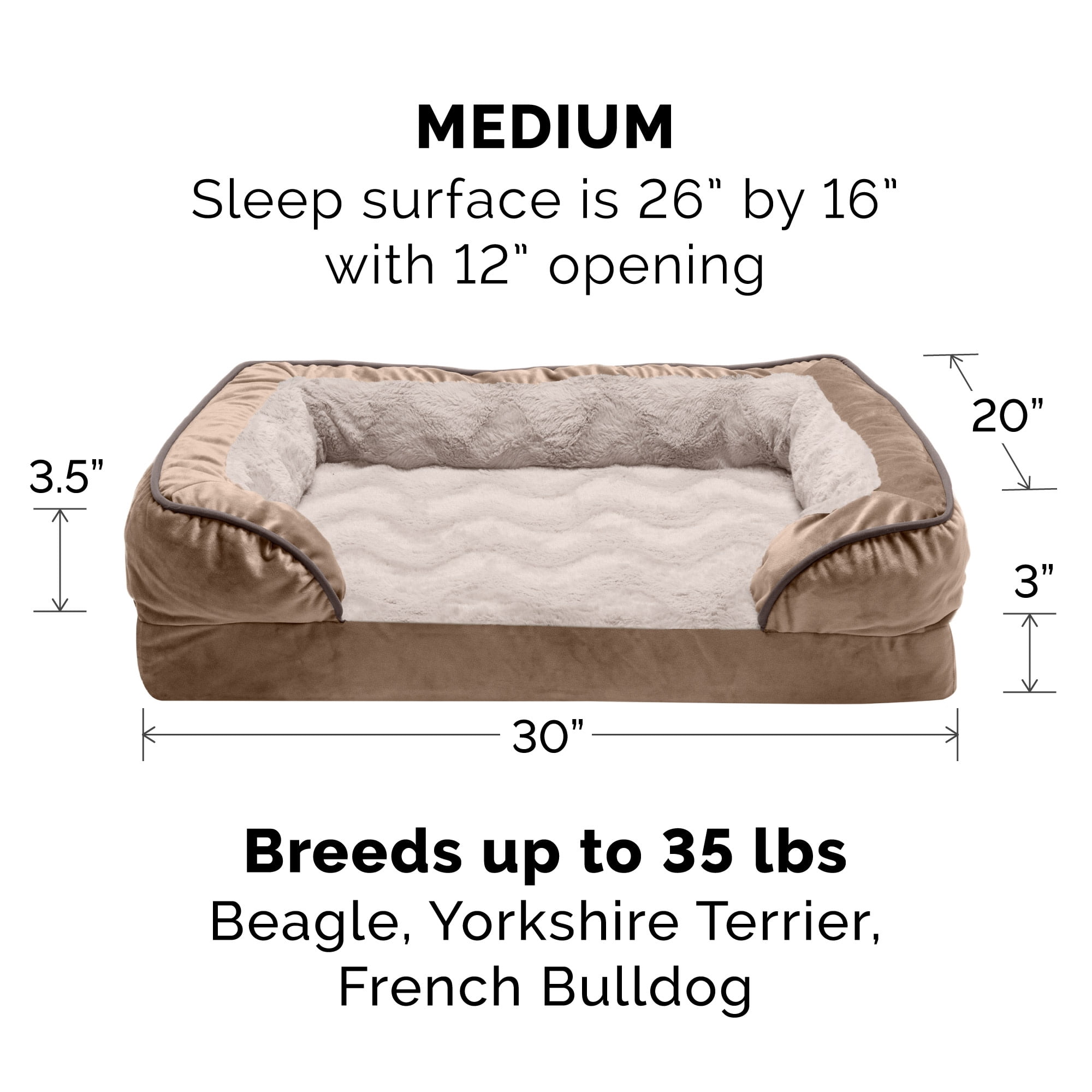 FurHaven Velvet Waves Memory Top Perfect Comfort Sofa Pet Bed, Jumbo Plus, Brownstone, 1 Count