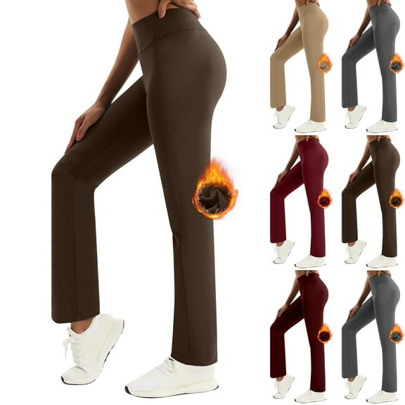 CFLVAEK Women's Fleece Lined Leggings Thermal Winter Fall Tights Comfy Stretch Straight Leg Yoga Pants Comfort High Waist Work Dressy Leggings Wine L