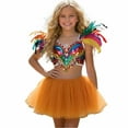 thumbnail image 4 of Huowey Girls Ballet Dance Skirt Soft Elastic Waist Tutu Skirts Solid Color Ruffled Stage Performance Shows Dancewear,Gold,3-5 Years, 4 of 5