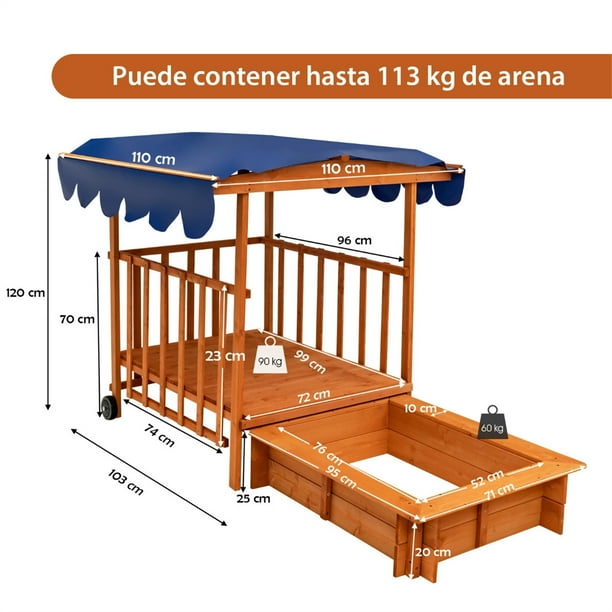 Piscina Rectangular Arenero Infantil De Madera Con Tapa