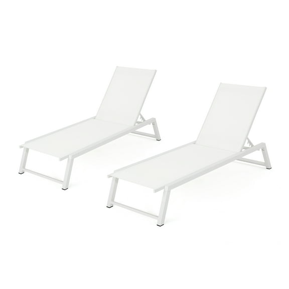 Mesa Outdoor White Mesh Chaise Lounge with Aluminum Frame, Set of 2, White