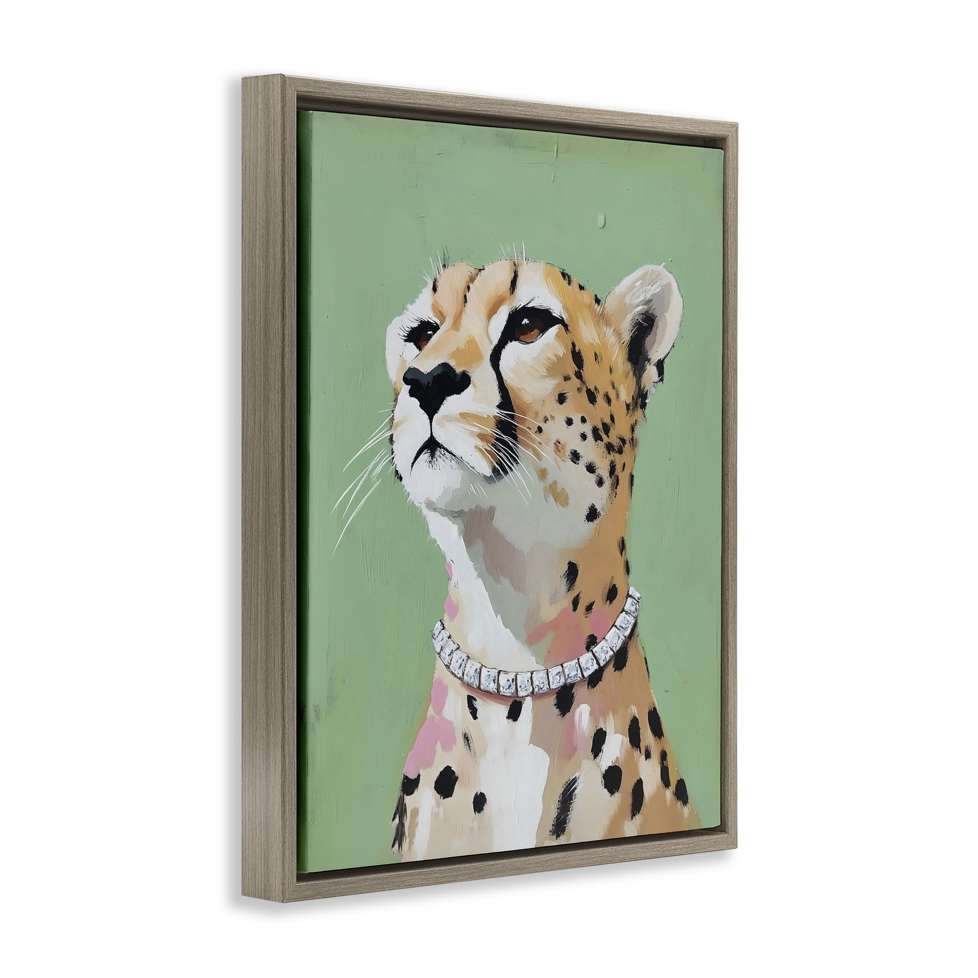 Stupell Industries Glam Cheetah with Jewels Brown Framed Floater Canvas Wall Art, design by The Prints Vibe