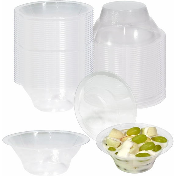 8oz Round Clear Disposable Dessert Sundae Cups - Clear Plastic Ice Cream Bowls for Parties, Weddings, and Catering - BPA-Free, Stackable, Dessert Cups, Yogurt, Parfait, Fruits, Serving Bowls (500)